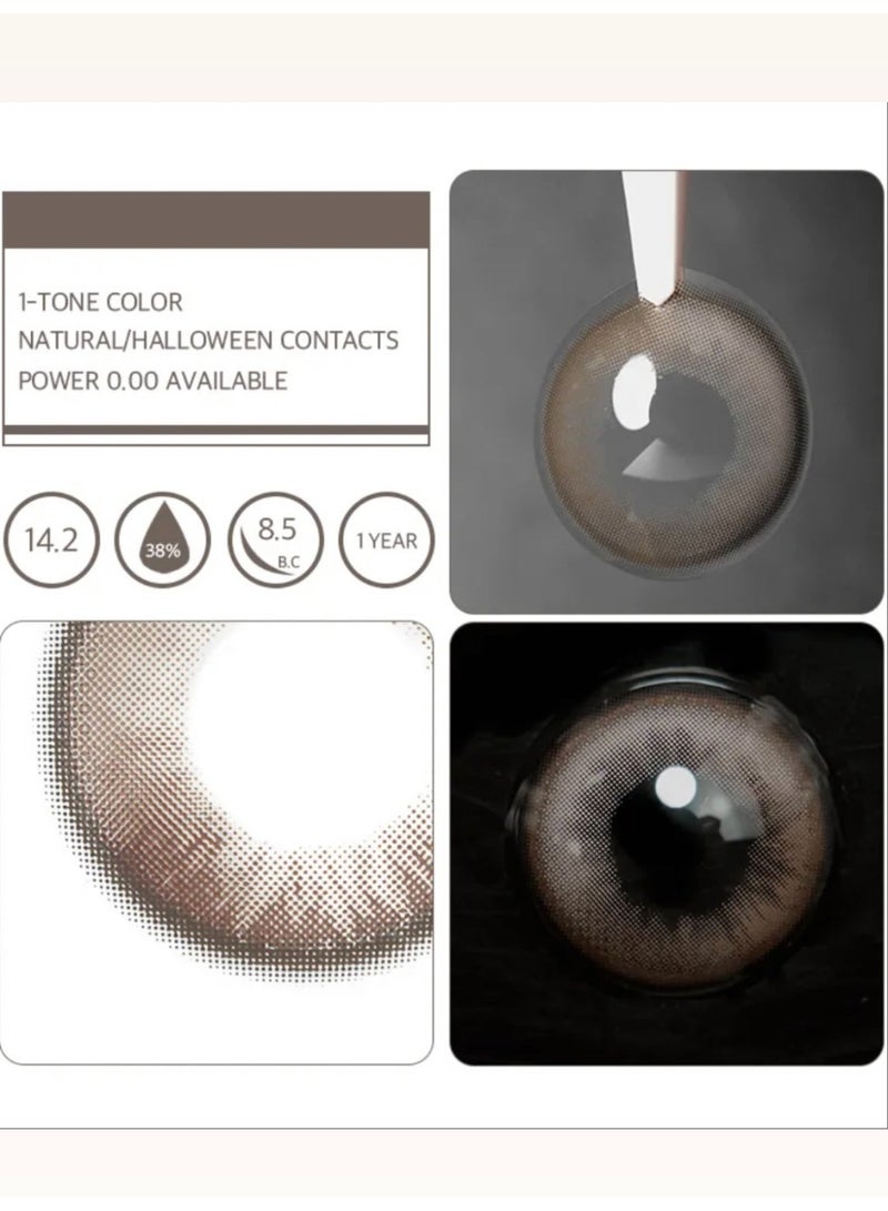 Unibling Aerith Brown Yearly Colored Contact Lenses, Unisex Cosmetic Contact Lenses, Enlargement Collection, Dark Brown, With Case - Image 2